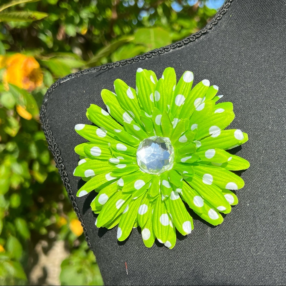 & Green & White Polka Dot Fabric Brooch